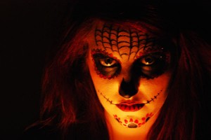 Camilla med candy skull makeup